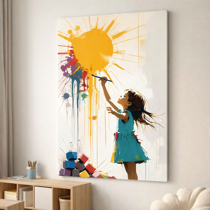 Child Painting the Sun Canvas Art