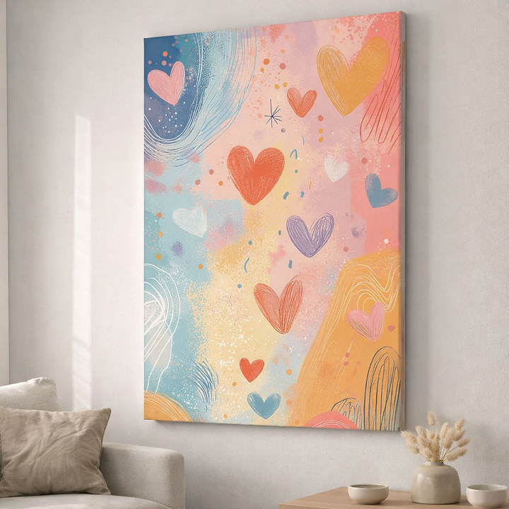 Pastel Hearts Abstract Canvas