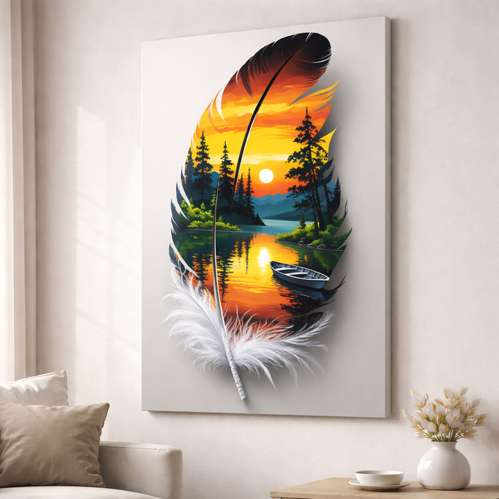 Feather Sunset Lake Canvas Art