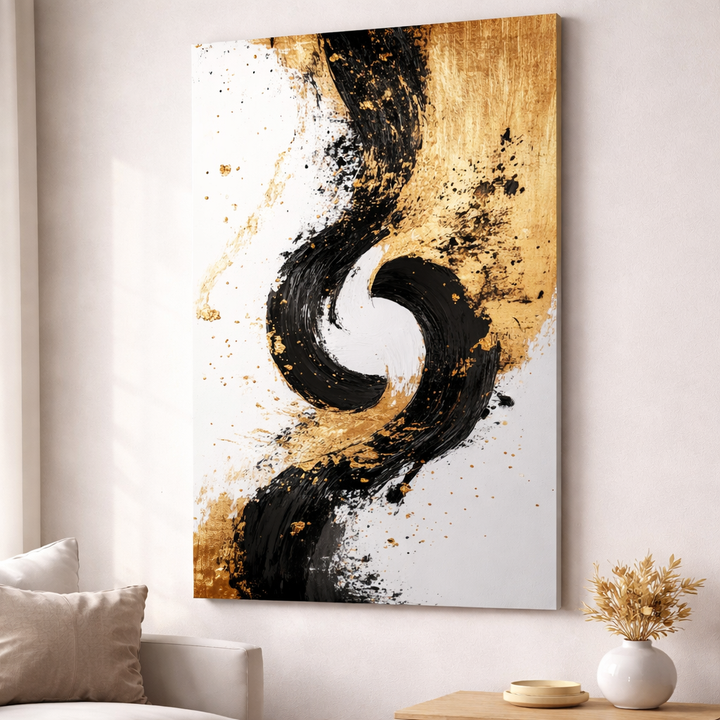 Abstract Gold & Black Flow Canvas Art