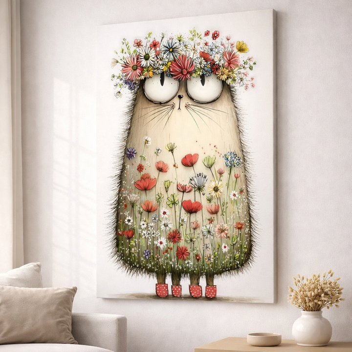 Whimsical Hedgehog Floral Canvas Wall Art