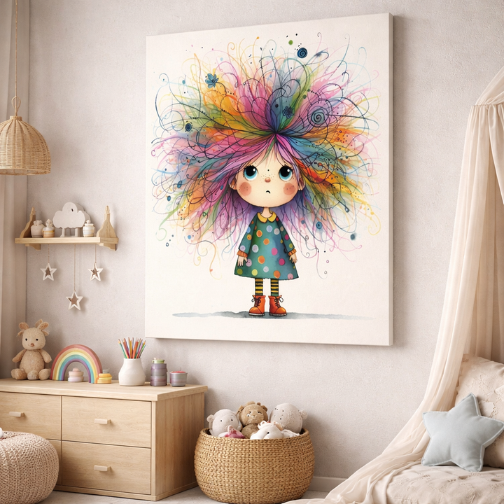 Whimsical Rainbow Hair Girl Canvas Wall Art
