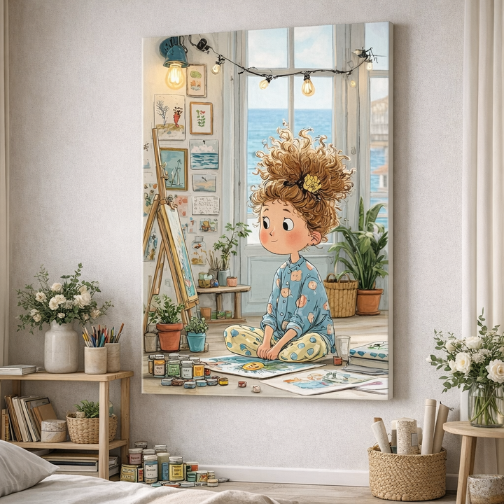 Whimsical Artist Girl Canvas Wall Art