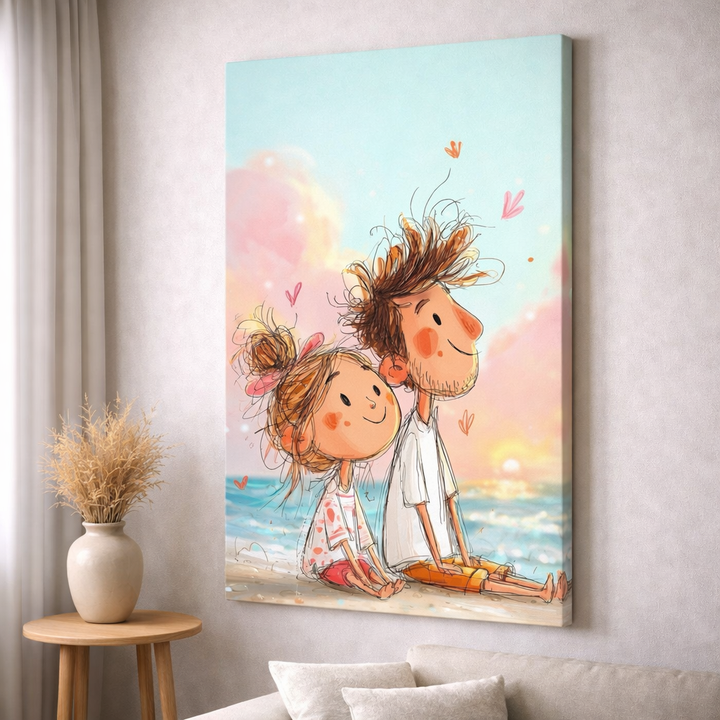 Whimsical Couple Beach Canvas Wall Art