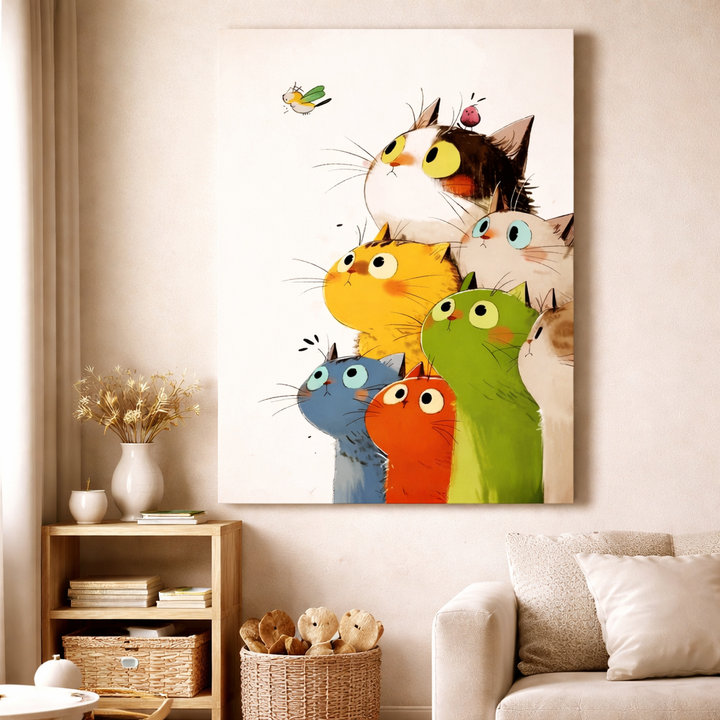 Curious Colorful Cats Canvas Wall Art