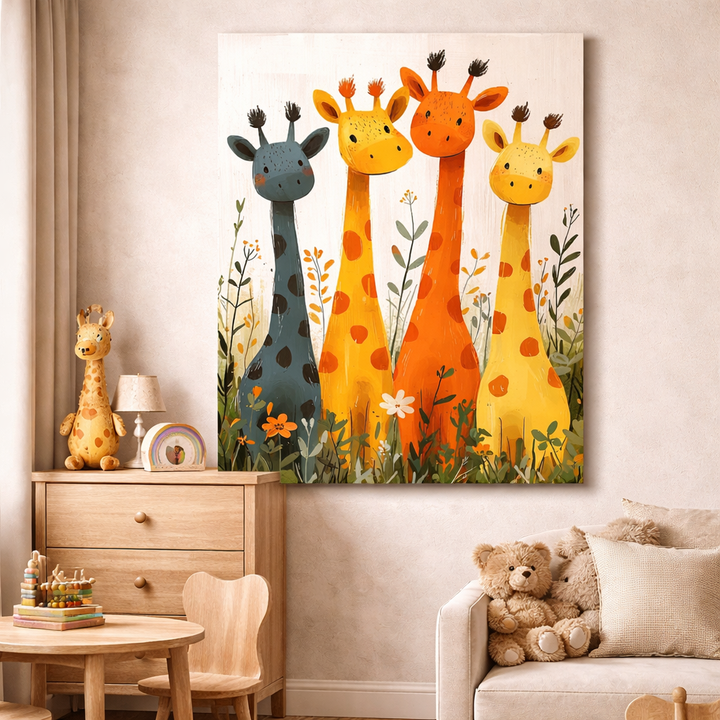 Playful Giraffe Friends Canvas