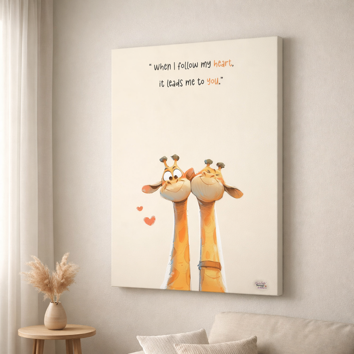 Whimsical Giraffe Love Quote Canvas Wall Art