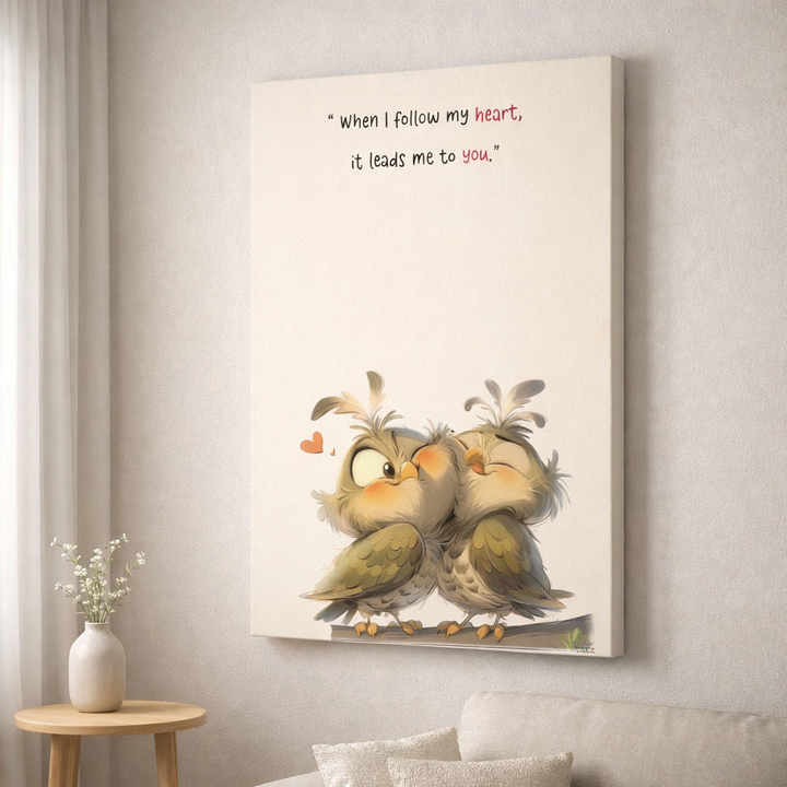 Whimsical Owl Love Quote Canvas Wall Art