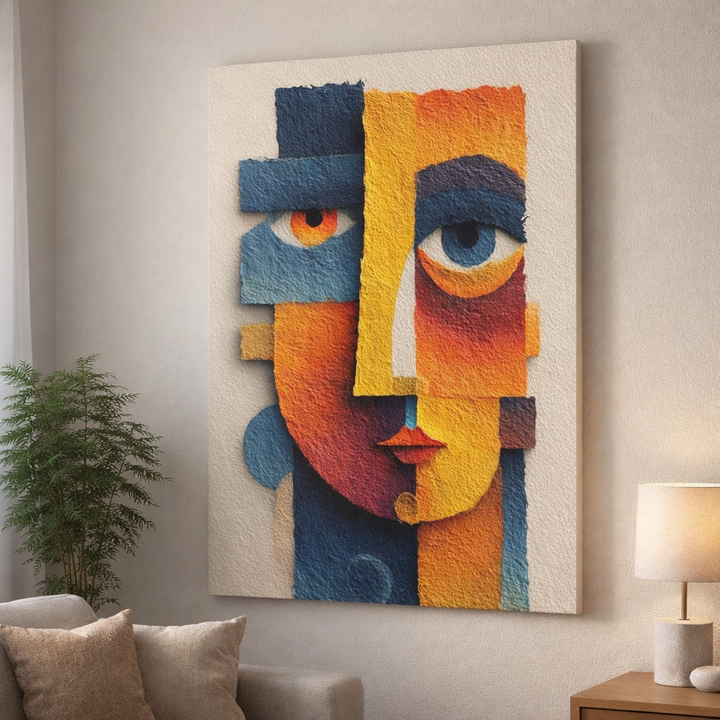 Abstract Cubist Face Canvas Wall Art