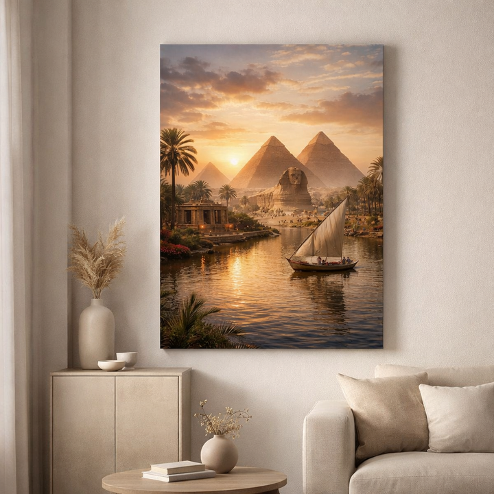 Nile River & Pyramids Sunset Canvas Wall Art