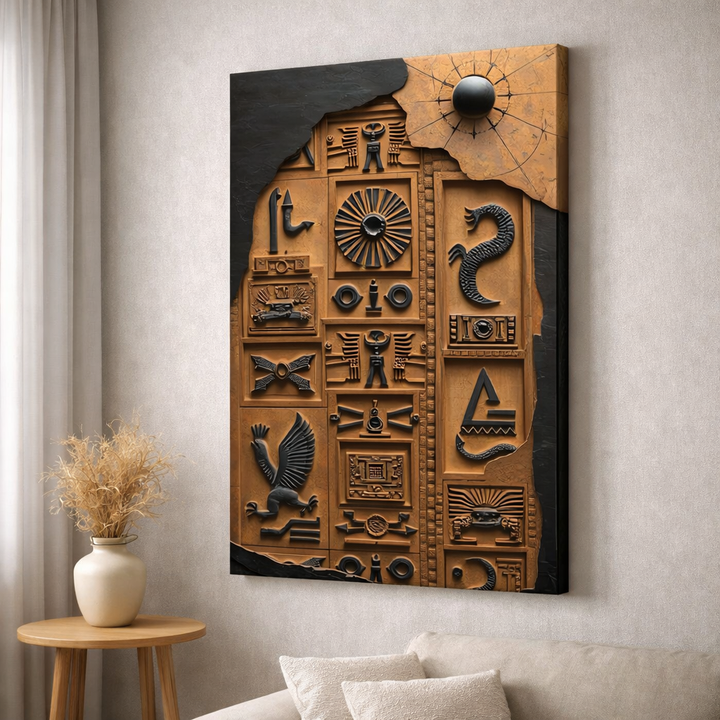 Ancient Egyptian Hieroglyph Relief Canvas Wall Art
