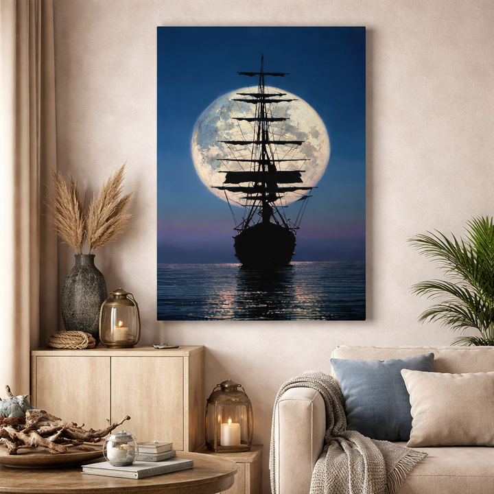 Moonlit Sailing Ship Canvas Wall Art