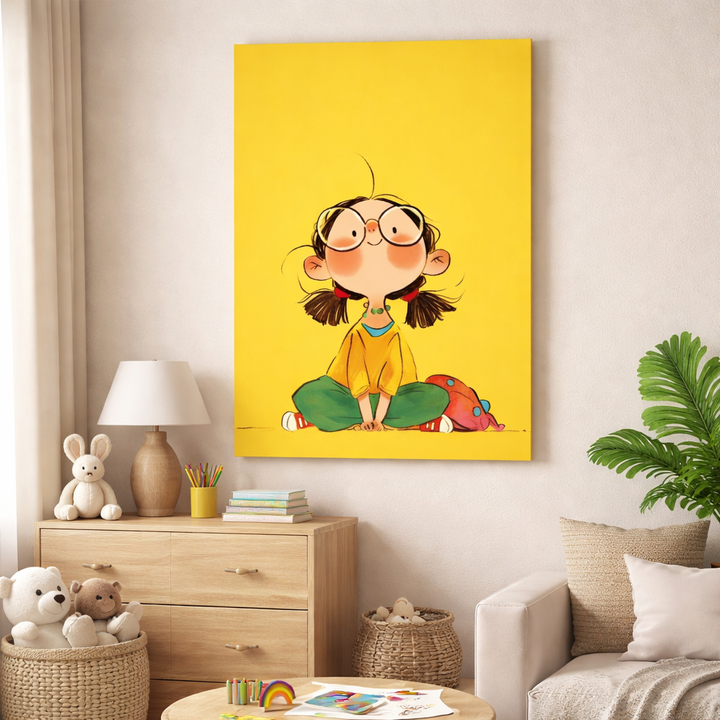 Whimsical Girl Yellow Canvas Wall Art