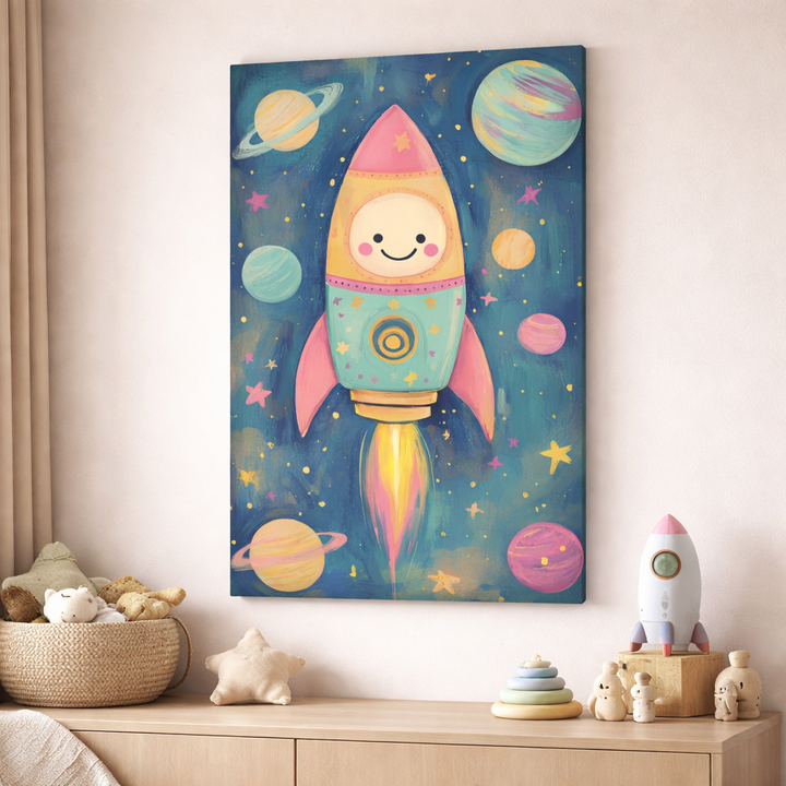 Cute Space Rocket Nursery Canvas