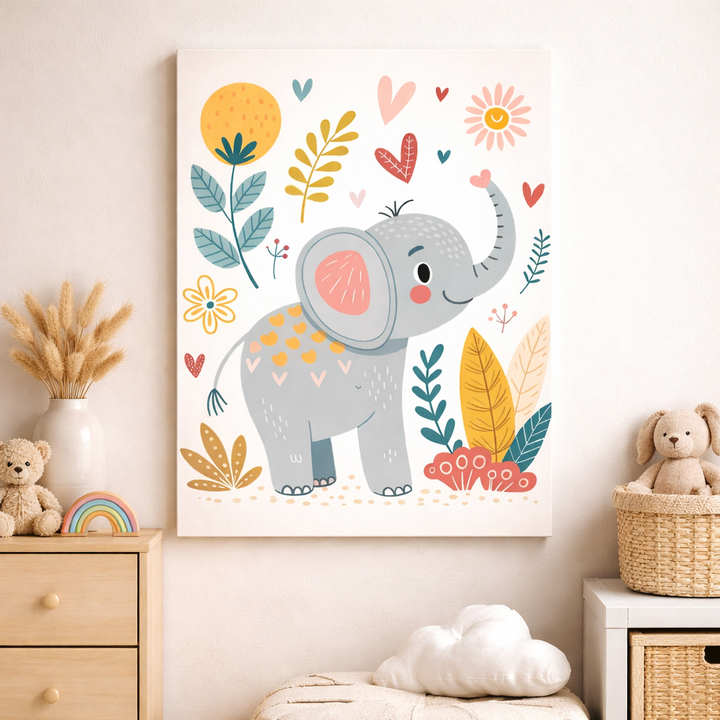 Cute Elephant Kids Wall Art Canvas
