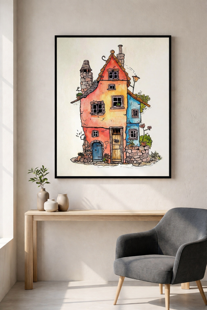 Whimsical Colorful House Canvas Art