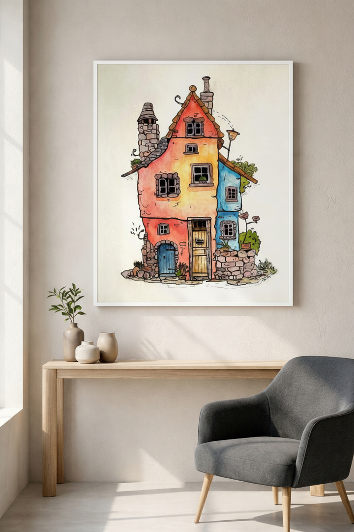 Whimsical Colorful House Canvas Art