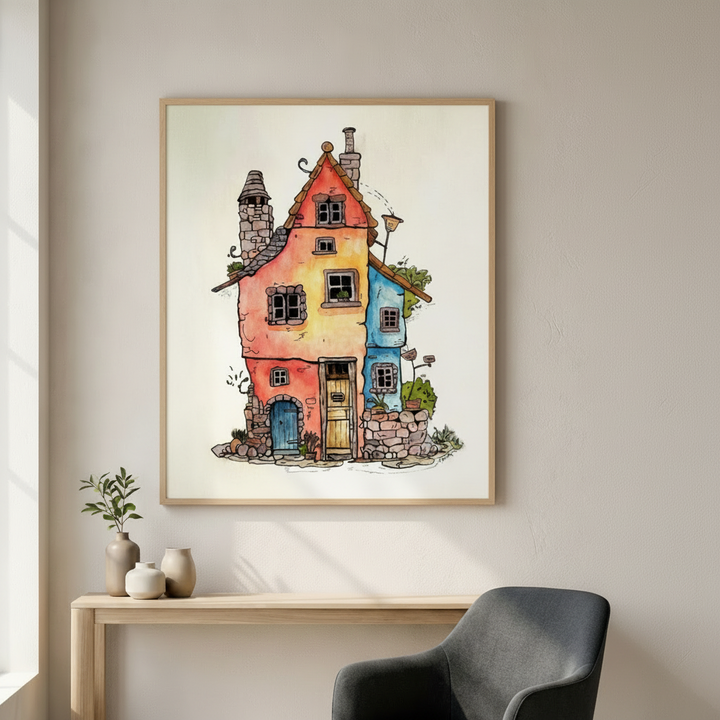 Whimsical Colorful House Canvas Art