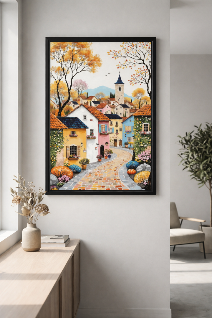 Autumn Village Path Framed