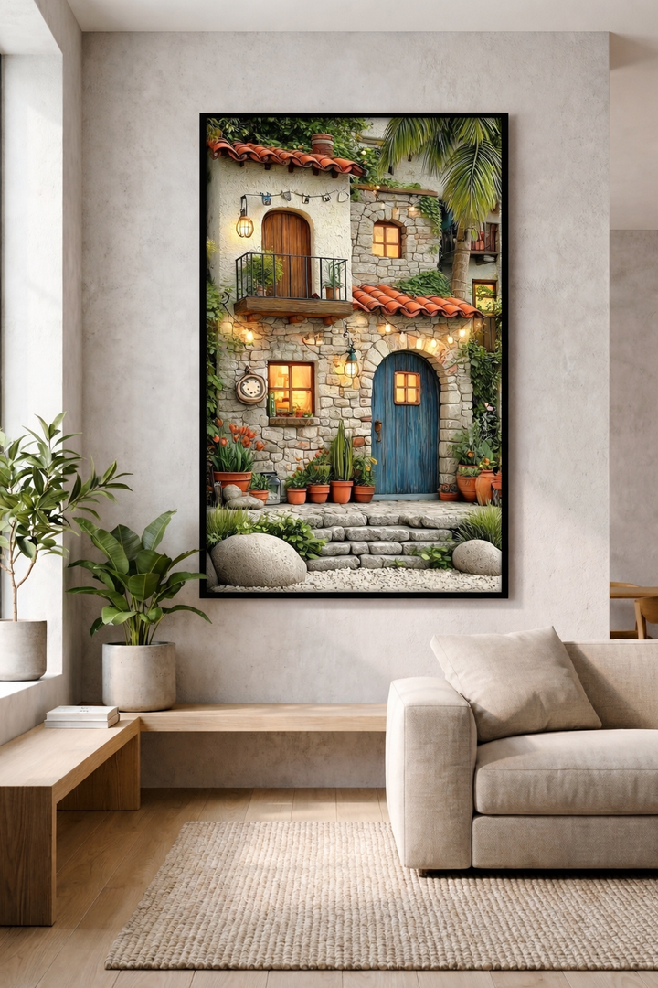 Mediterranean Stone House Framed Art