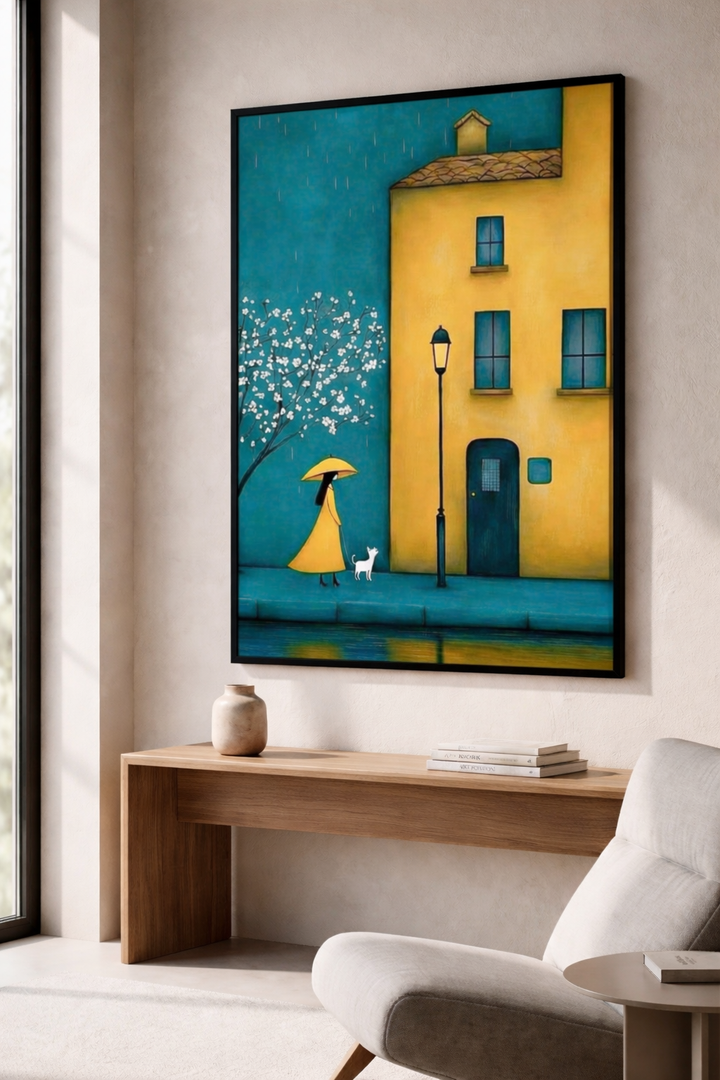 Rainy Street Girl Framed Art