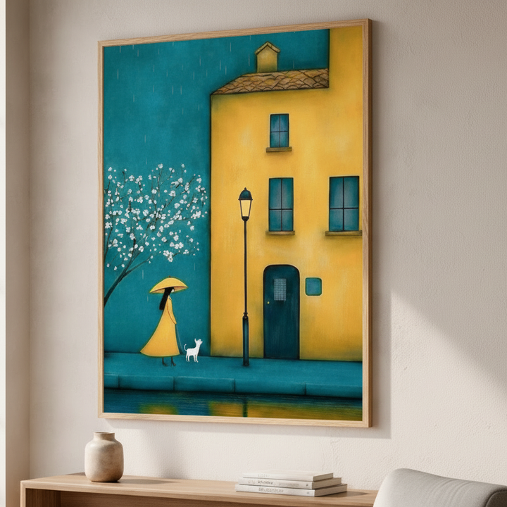 Rainy Street Girl Canvas Art