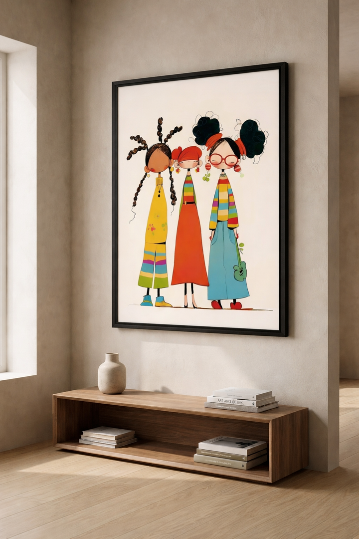Whimsical Trio Friends Canvas