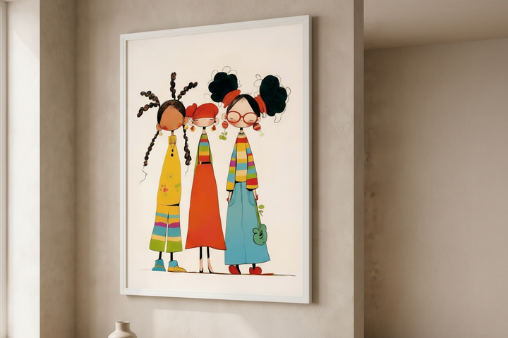Whimsical Trio Friends Canvas