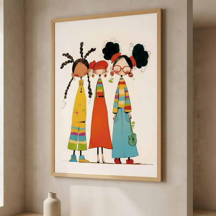 Whimsical Trio Friends Canvas