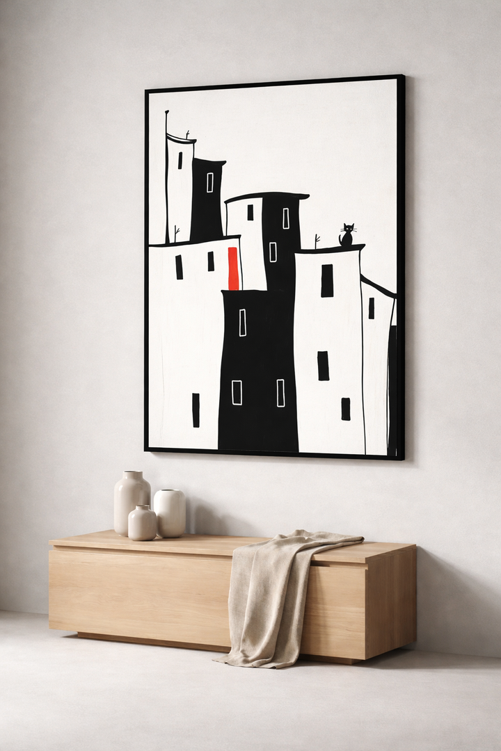 Minimal Black & White City Framed