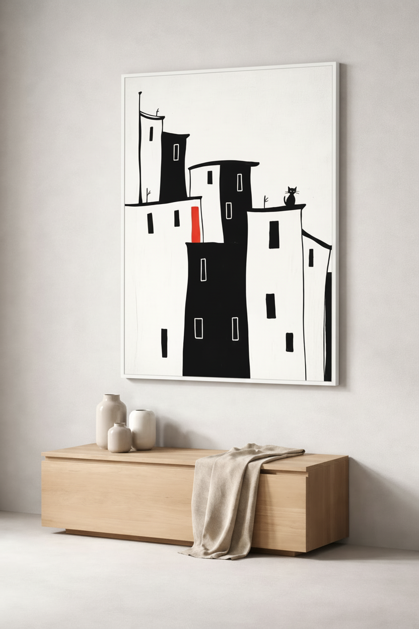 Minimal Black & White City Canvas