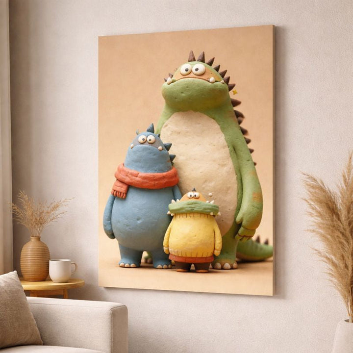 Cute Dinosaur Family Canvas Wall Art