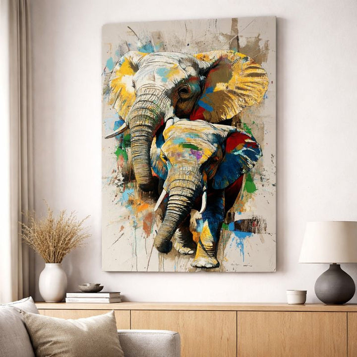 Colorful Elephant Abstract Canvas Art