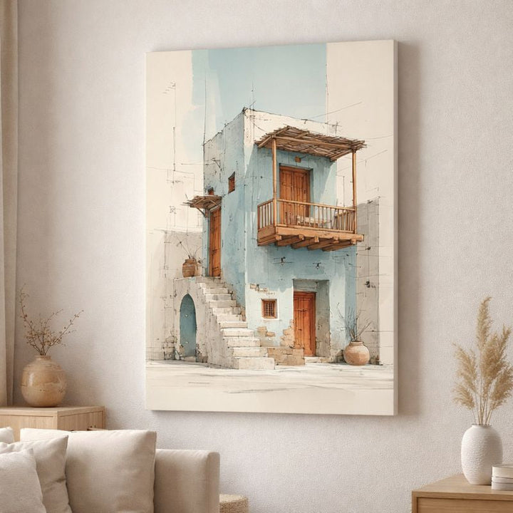 Minimal Mediterranean House Canvas Wall Art