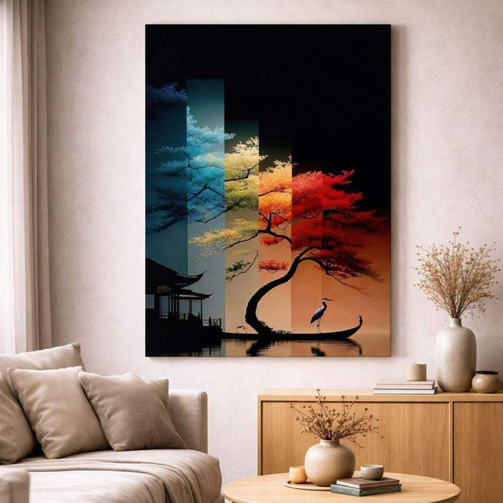 Four Seasons Tree premium canvas art with MDF frame and glass front, water and dust resistant
