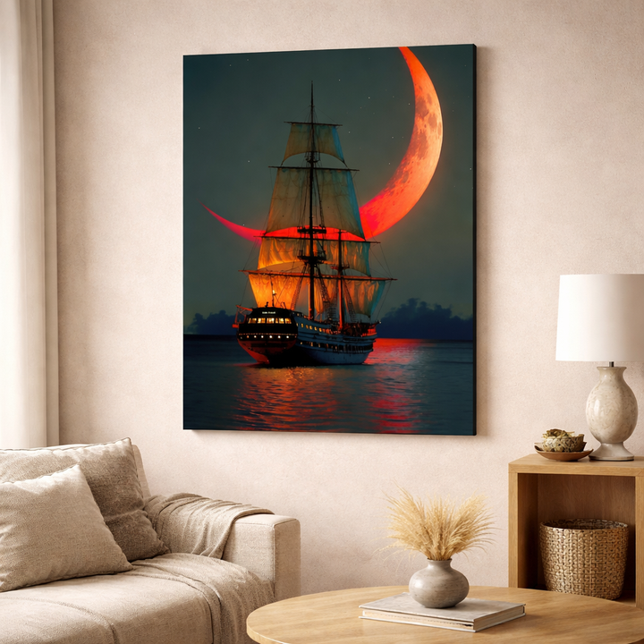 Crimson Moon Voyage Canvas