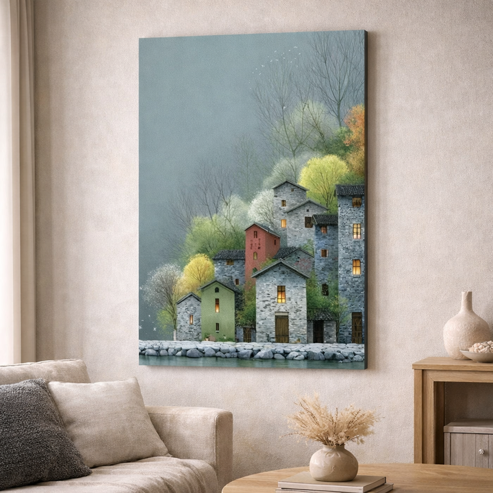 Village by the Lake Canvas