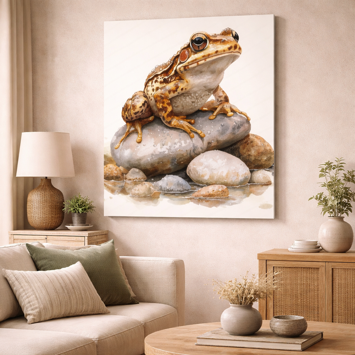 Watercolor Frog on Stones Canvas