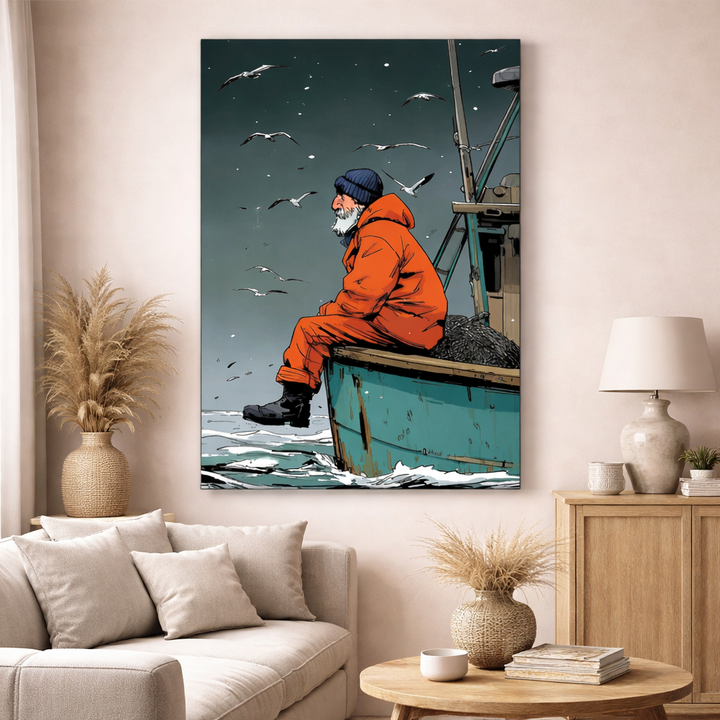 Lonely Fisherman at Sea Canvas