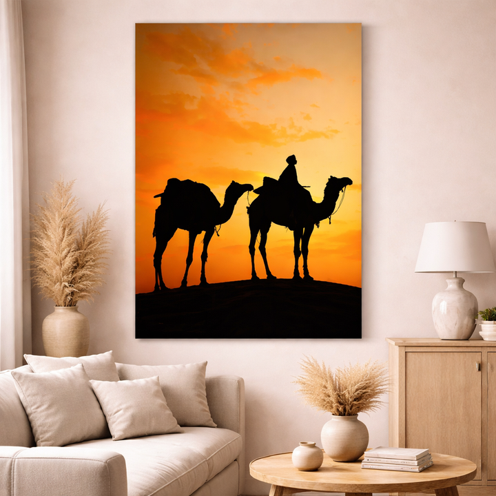 Camel Caravan Sunset Canvas