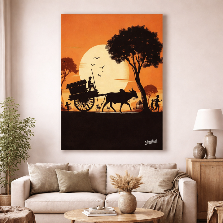 Village Cart Silhouette Canvas