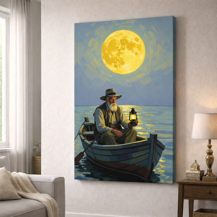 Moonlit Fisherman Canvas