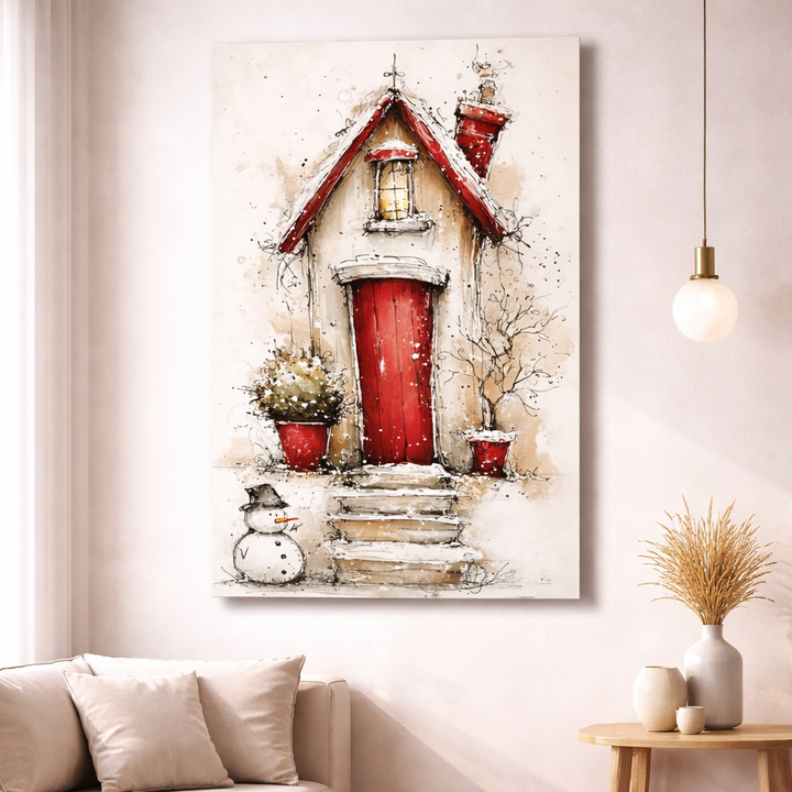Cozy Red Cottage Canvas