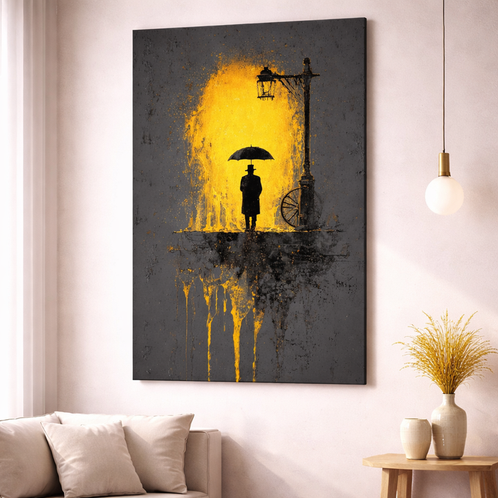 Golden Rain Silhouette Canvas