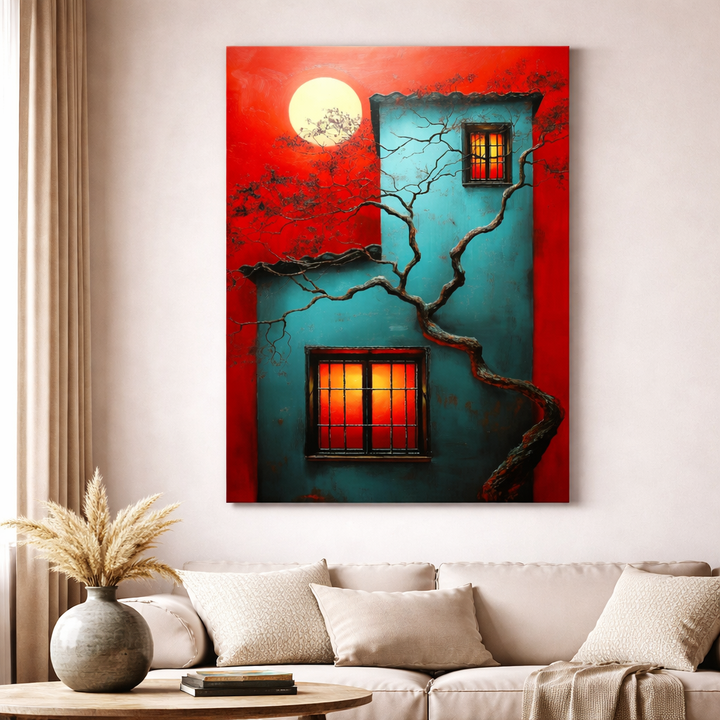 Surreal Moonlit House Canvas