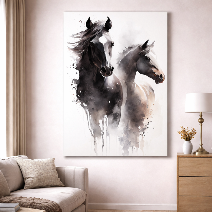 Running Horses Watercolor Canvas