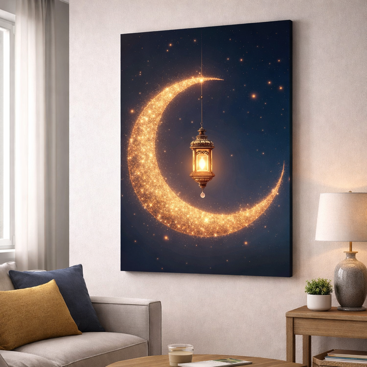 Celestial Crescent Lantern Canvas