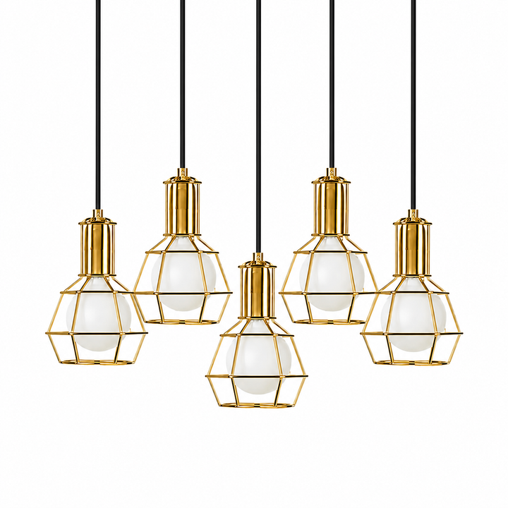 Modern Cluster Pendant Light with Golden Cage Design