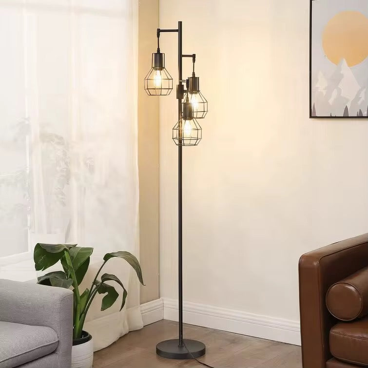 Industrial Triple Cage Floor Lamp