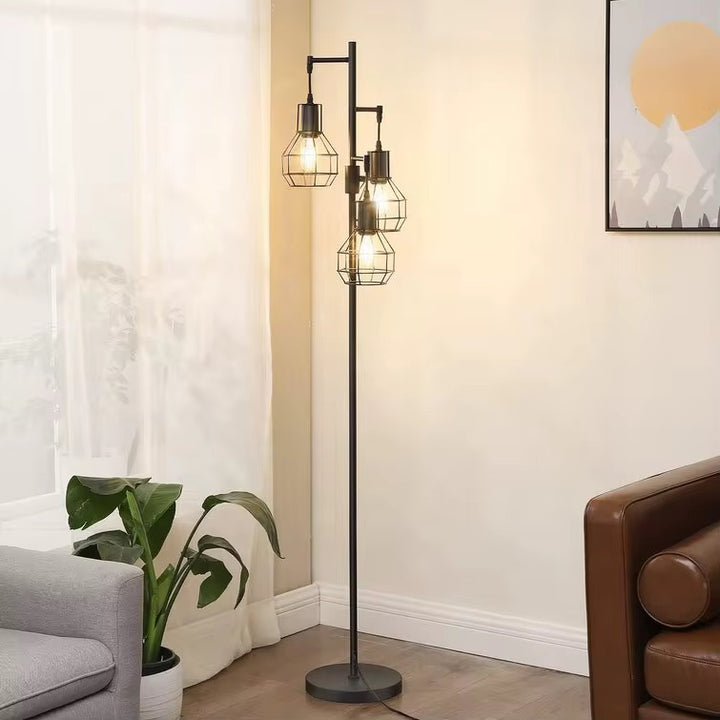 Industrial Triple Cage Floor Lamp
